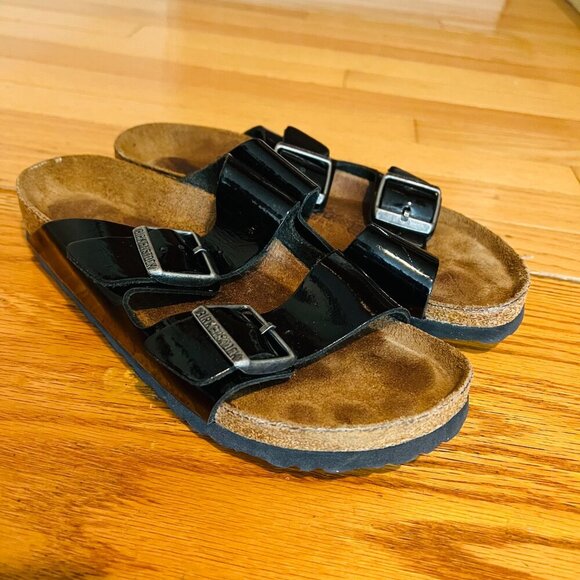Birkenstock Arizona Sandals in Black Patent Leather - Birko-Flor Size 38 - Picture 11 of 16